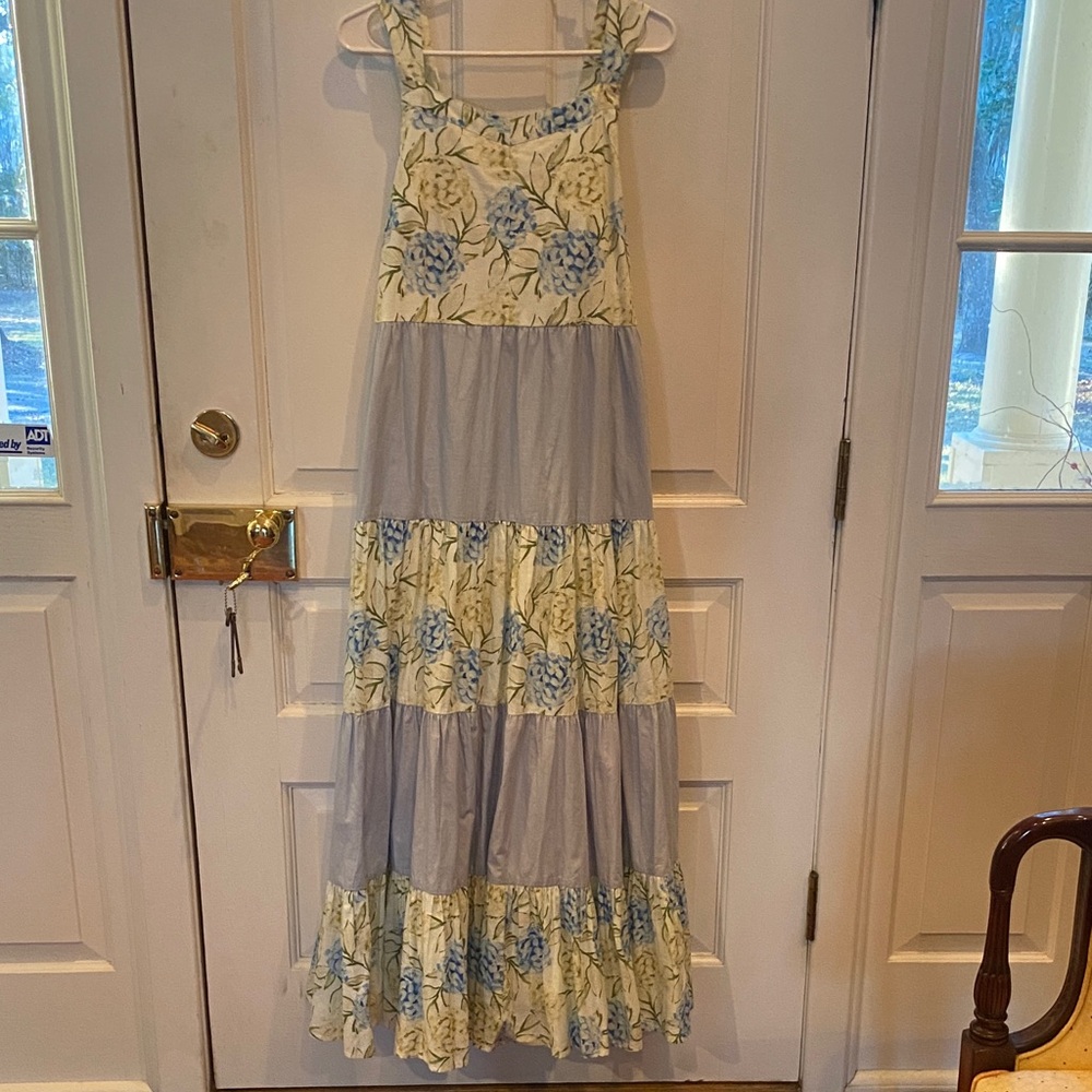 Floral Blue and Cream Maxi Dress